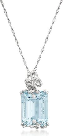 Ross-Simons Aquamarine Pendant Necklace With Diamond Accents in 14kt White Gold