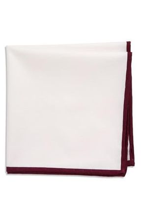 ConStruct Pipe Trim Cotton Pocket Square in White/Wine at Nordstrom Rack