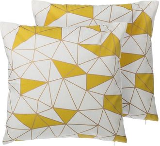 Beliani Conjunto De Cojines Decorativos De Algod&oacute;n Amarillo Patr&oacute;n Geom&eacute;trico 45 X 45 Cm Decoraci&oacute;n Moderna Clarkia