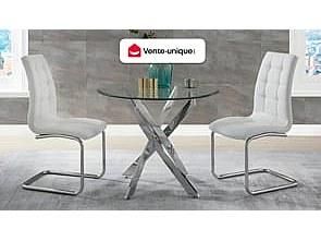 Vente-Unique Tavolo da pranzo 2 posti in vetro temperato e Metallo cromato - COSIMA