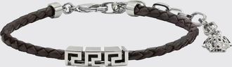 Versace Bracciale Greca in pelle intrecciata ed ottone