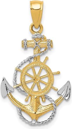 Diamond2Deal 14k Yellow Gold Rhodium Anchor Rope Pendant