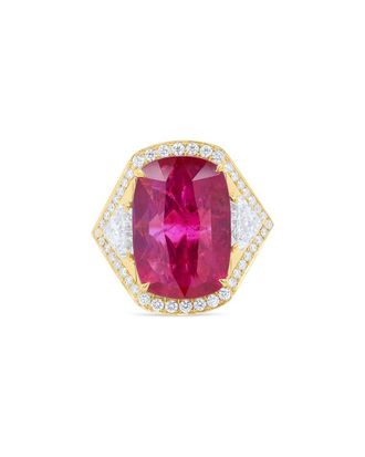Diana M. Jewels Fine Jewelry 18K 12.01 Ct. Tw. Diamond & Mozamique Ruby Three-Stone Ring