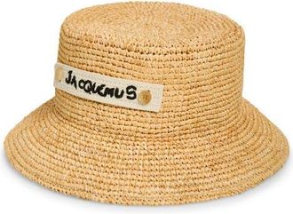 Jacquemus Le Bob Plage Raffia Bucket Hat in Natural at Nordstrom, Size 56