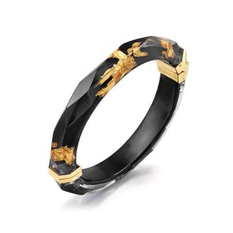 Gold & Honey Womens Thin Faceted Lucite Bangles In Black Gold Leaf