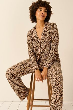 Stripe and Stare Long Pyjama Set in Peach Latte Leopards at Nordstrom, Size Medium Uk