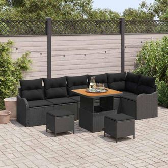 vidaXL Conjunto De Sof&aacute; De Jard&iacute;n 9 Pcs Negro Rat&aacute;n Sint&eacute;tico Vidaxl