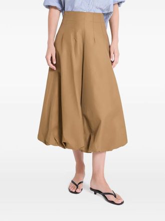 TWP flared midi skirt - women - Cotton/Polyester/Polyurethane - 10 - Brown