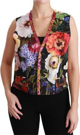 Dolce & Gabbana Multicolor Bloemen Brokaat Mouwloos Vest - Dames - Gillet - Veelkleurig - S - Katoen - Kostuums