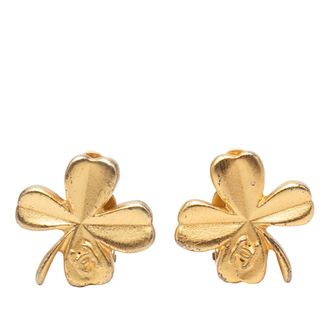 Chanel Gold Plated Clover Clip On Earrings