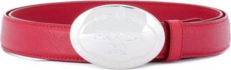 Prada Red Logo Oval Buckle Belt