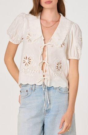 ASTR the Label Eider Tie Front Eyelet Top in White at Nordstrom, Size X-Small