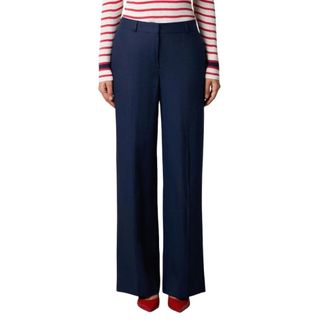Brooks Brothers Wide Leg Tailored Linnen Broek - Dames - Wijde Broeken - Blauw - 3XS - Linnen - Broeken