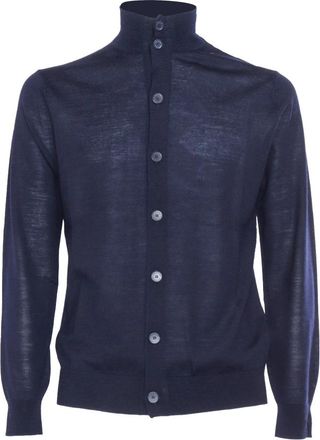 Ballantyne T-neck Cardigan - Heren - Vesten - Blauw - 2XL - Wol - Truien & Vesten