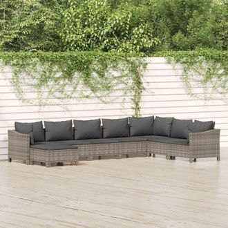 vidaXL Set De Muebles De Jard&iacute;n 8 Pzas Y Cojines Rat&aacute;n Sint&eacute;tico Gris Vidaxl