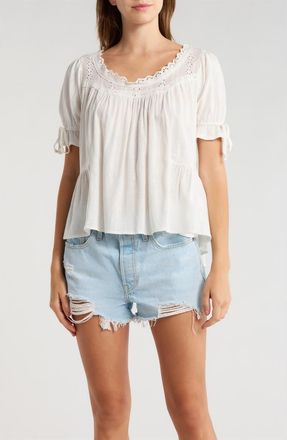 PacSun Karlie Eyelet Puff Sleeve Top in White at Nordstrom, Size Xx-Small