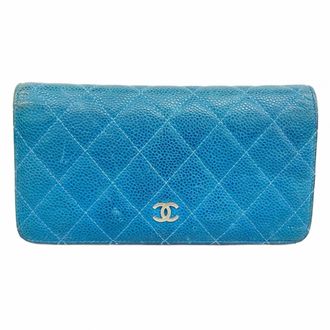 Chanel Blue Grained Calfskin Long Wallet (Bi-Fold) (Pre-Owned)