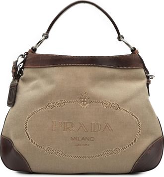 Prada Pre-owned Womens Canvas Canapa Logo Hobo - Tan Textile - One Size