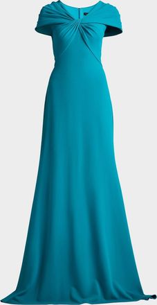 Tadashi Shoji Twist-Front Crepe Trumpet Gown