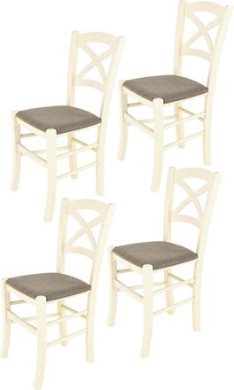 Tommychairs Tommychairs 4 Sillas Cross En Haya Anilina Blanca, Asiento Tela Corzo
