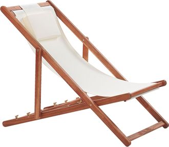 Beliani Tumbona De Jard&iacute;n De Madera De Acacia Oscura Blanco Crema Con 2 Telas A Elegir Reclinable Plegable Avellino