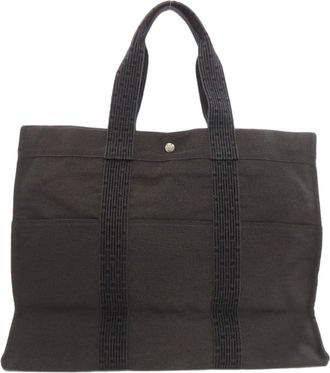 Herm&egrave;s Gray Canvas Tote Bag (Pre-Owned)