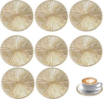 OEM Juego De 8 Posavasos, Reutilizables Y Resistentes Al Calor, Posavasos De Lujo, El Sal&oacute;n, La Oficina, La Cafeter&iacute;a O El Bar, 10 Cm X 10 Cm, Dorado