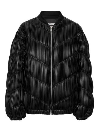Rotate pleated bomber jacket - women - Polyester/Viscose/Polyurethane/Recycled Polyester - 32 - Black