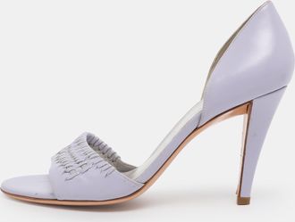 Ferragamo Purple Leather Open Toe Pumps