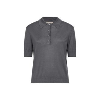 Blanca Vita Polo Shirts, female, Gray, Size: 2XS Pointelle-knit Silk Polo Shirt