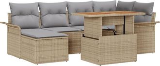 vidaXL Garden Sofa Set with Storage 7 pcs Beige Poly rattan Vidaxl