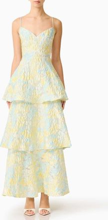 Elliatt Penelope Tiered Sleeveless Jacquard Gown in Yellow Blue at Nordstrom, Size Xx-Large