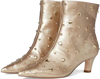 Jessica Simpson Viviana Kitten Heel Studded Bootie Womens Boots Gold : 7.5 M, Leather