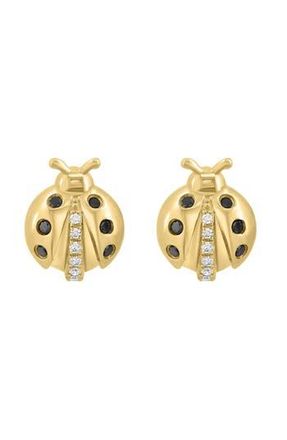 Effy 14K Yellow Gold Black & White Diamond Ladybug Stud Earrings at Nordstrom Rack