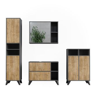 Vicco Conjunto De Muebles De Ba&ntilde;o Leano, Antracita/roble De Monta&ntilde;a, 80 Cm, Juego 4