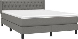 vidaXL Cama Box Spring Con Colch&oacute;n Tela Gris Oscuro 140x190 Cm Vidaxl