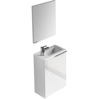 Dmora Armario Bajo Encimera Dlott, Mueble De Ba&ntilde;o Suspendido, Armario Con 1 Puerta Con Espejo Y Lavabo, 40x22h58 Cm, Blanco Brillante - Dmora