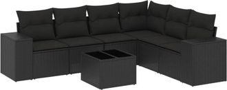 vidaXL Set De Comedor De Jard&iacute;n 7 Pzas Y Cojines Rat&aacute;n Sint&eacute;tico Negro Vidaxl