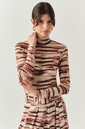 Exquise Cheyenne Turtleneck Mesh Blouse in Multi Color at Nordstrom, Size X-Small