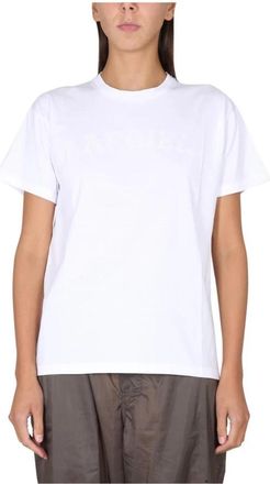 Maison Margiela Katoenen T-shirt met Geborduurd Logo - Dames - T-shirts - Wit - L - Katoen - Tops