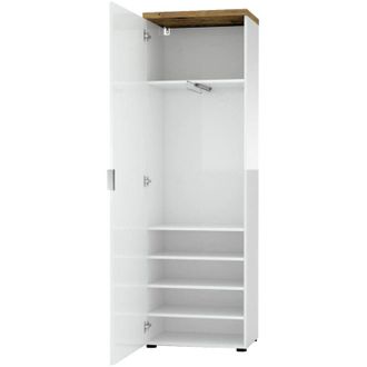 Dmora Armadio Multiuso 1 Anta Tani, Appendiabiti, 5 Ripiani Made in Italy, 40x190h cm Bianco Lucido