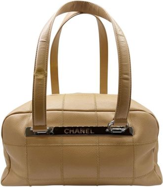 Chanel Beige Grained Calfskin Handbag Tote Bag (Pre-Owned)