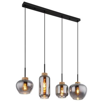 Netlighting Matt Bar Pendant Ceiling Light Matt Black Smoke Glass Shade 4x E27