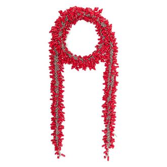 Dries Van Noten Necklaces, female, Red, Size: ONE SIZE Rose Red Logo Plaque Jewellery