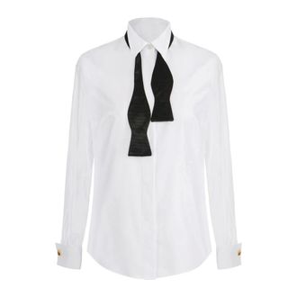 Elisabetta Franchi Katoenen overhemd met strik - Dames - Blouses & Shirts - Wit - Maat: S Katoen