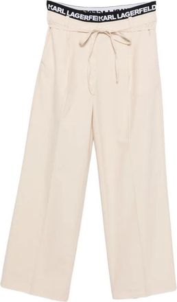 Karl Lagerfeld Wide-Leg Cropped Pants with Branded Waistband and Drawstring