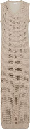 Brunello Cucinelli open-knit cotton-blend maxi dress - women - Polyester/Cotton - L - Brown
