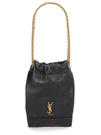 Saint Laurent Womens Cassandre Logo Bag Black Lambskin Handbags Hand