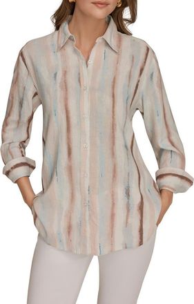 DKNY Long Sleeve Linen Blend Button-Up Shirt in Watercolor at Nordstrom, Size X-Large