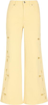 Good American Embroidered Wide-leg Denim Jeans - Yellow - 32 (W32 / UK14-16 / L)
